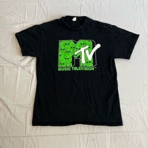 MTV Music Television T Shirt Mens Black Graphic Print Alien Cotton Streetwear Sm